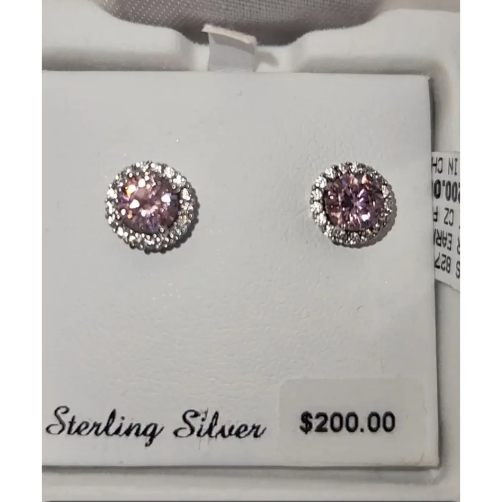 NWT Beautiful pink sparkly frame sterling silver earrings - Picture 5 of 8